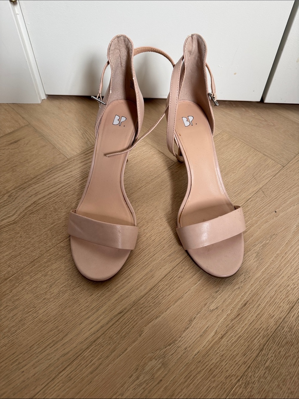 bp Blush Nude Ankle-Strap Block Heels